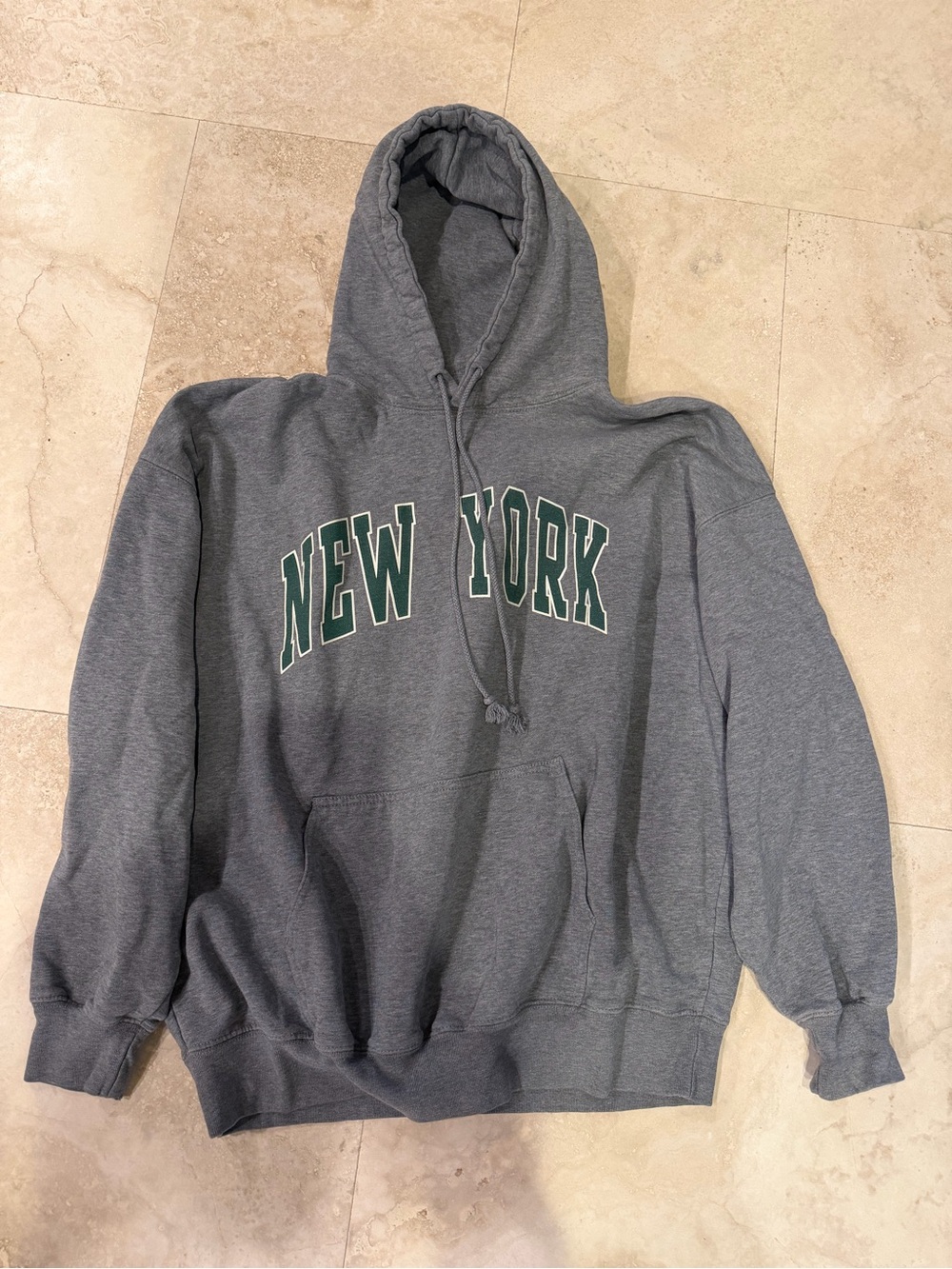 Brandy Melville Gray NEW YORK Pullover Hoodie with Green Lettering
